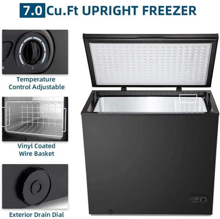 R.W.Flame 7.0 Cubic Feet Black Chest Freezer Little Freezer Removable Basket - Image 5