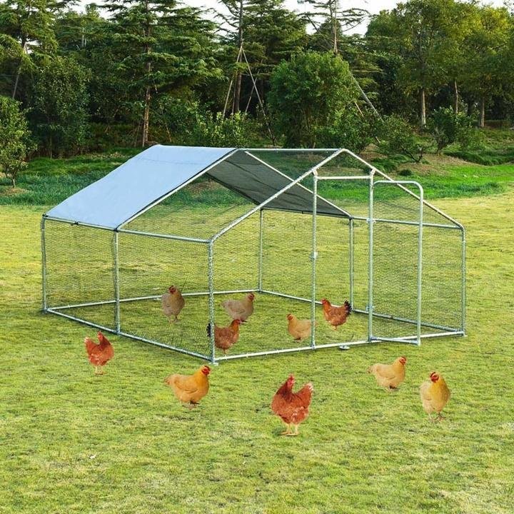 10′ x 13′ x 6.5′ Galvanized Metal Large Walk-in Chicken Coop Cage Runs Hen House with Cover & Lockable Door