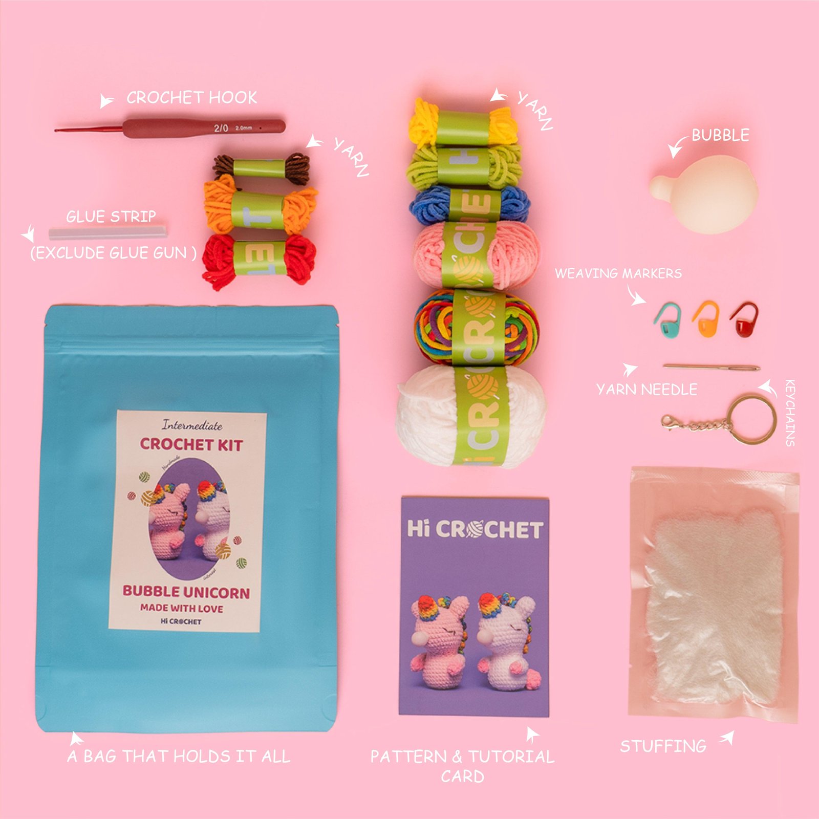Press Bubble Unicorn Crochet Kit-White - Image 6